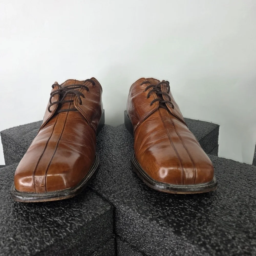 Marco Luigi Men's 12A Brown Leather Derby Dress Shoes Square Toe Vero Cuoio